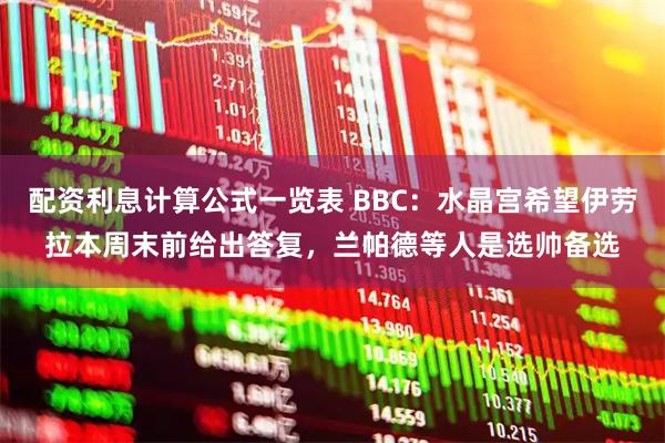 配资利息计算公式一览表 BBC：水晶宫希望伊劳拉本周末前给出答复，兰帕德等人是选帅备选